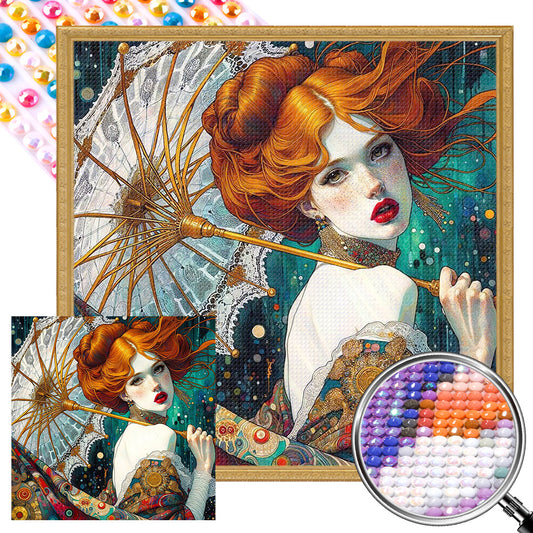 AB Diamond Painting - Full Round - Redhead Girl with Umbrella (40*40CM)