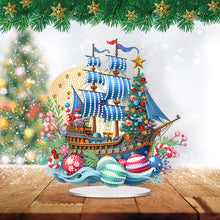 Load image into Gallery viewer, Acrylic Special Shape Christmas Sailboat Diamond Painting Tabletop Ornaments
