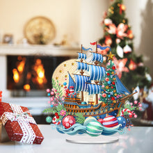 Load image into Gallery viewer, Acrylic Special Shape Christmas Sailboat Diamond Painting Tabletop Ornaments
