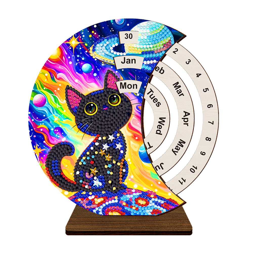 Wooden Special Shaped DIY Diamond Painting Moon Perpetual Calendar for Beginners