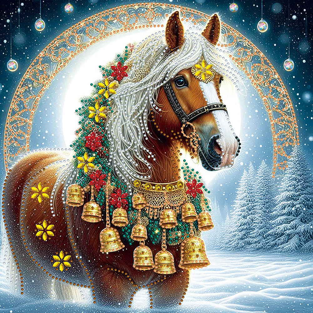 Diamond Painting - Partial Special Shaped - Christmas horse (40*40CM)