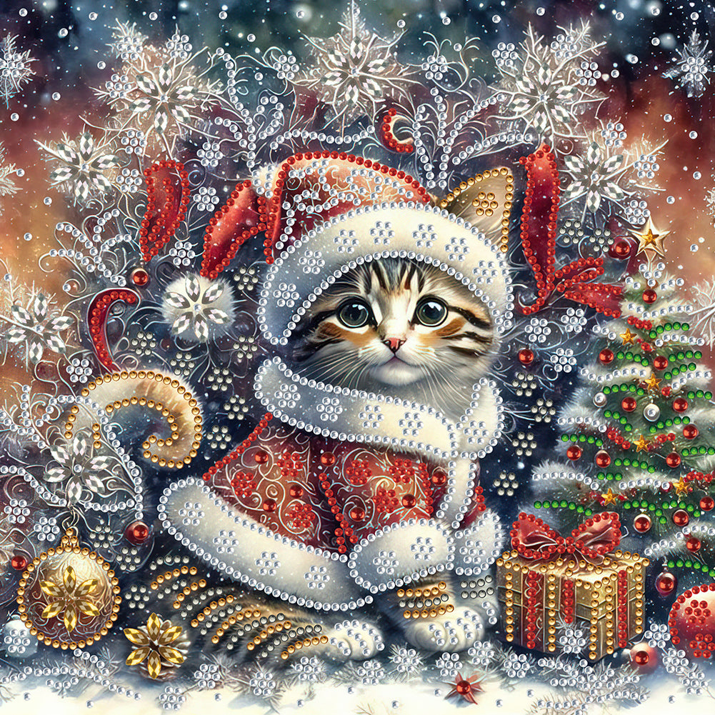 Diamond Painting - Partial Special Shaped - Christmas kitten (30*30CM)