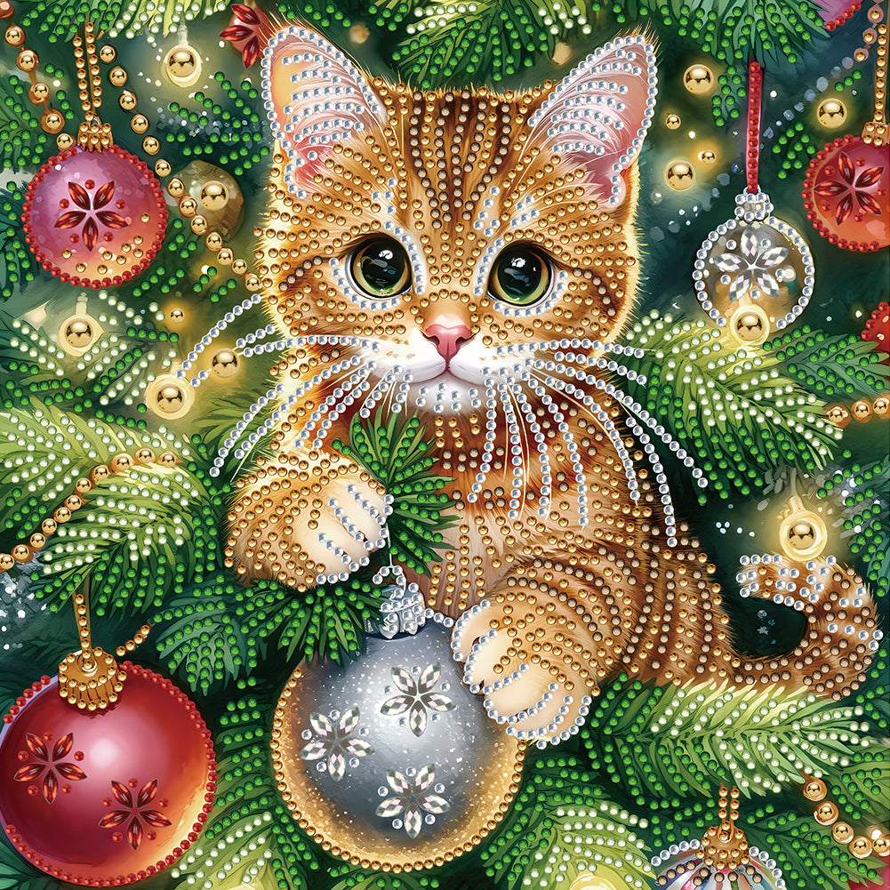 Diamond Painting - Partial Special Shaped - Christmas kitten (30*30CM)