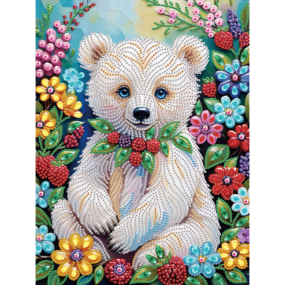 Diamond Painting - Partial Special Shaped - Flower bear (30*40CM)