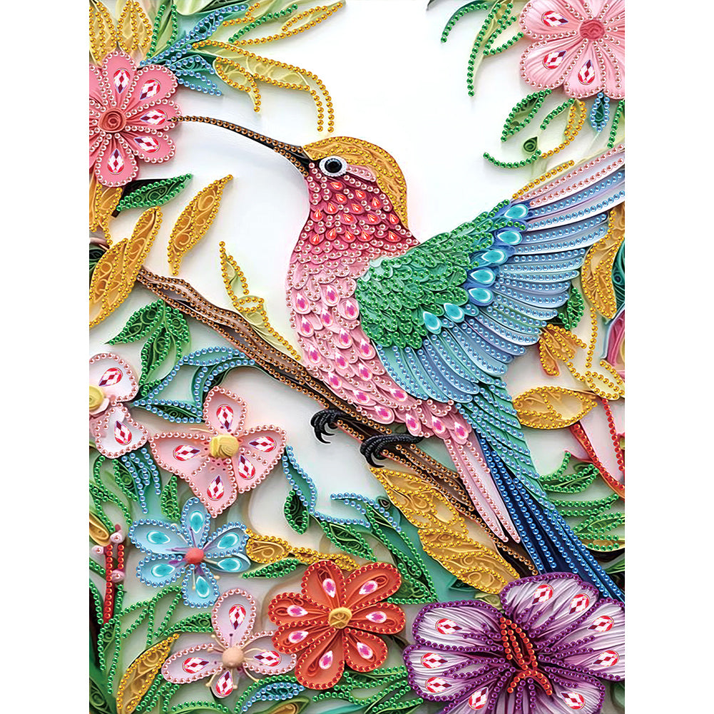 Diamond Painting - Partial Special Shaped - Flower hummingbird (30*40CM)