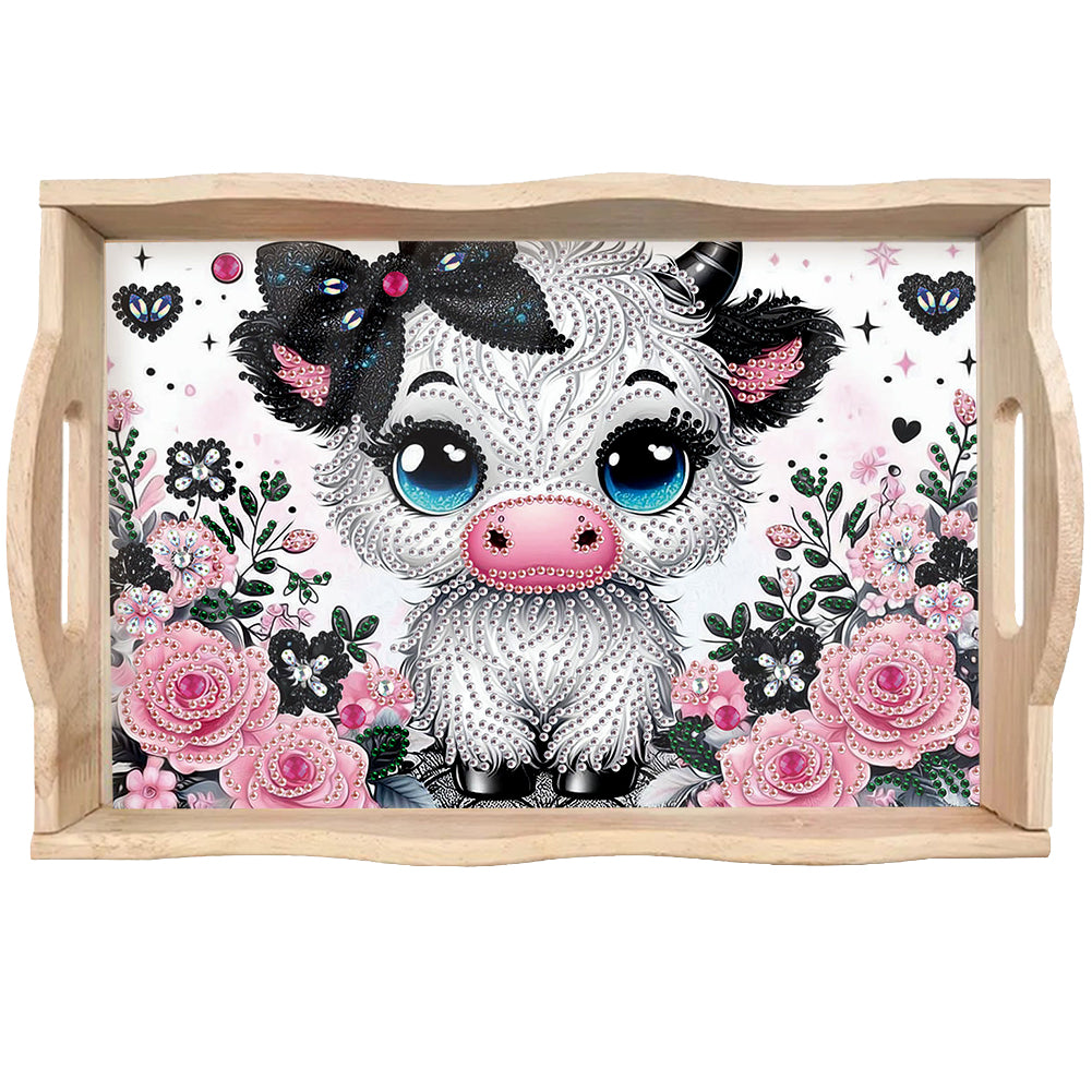 Wooden Cute Cartoon Diamond Painting Tray Art Craft with Handle for Home Decor