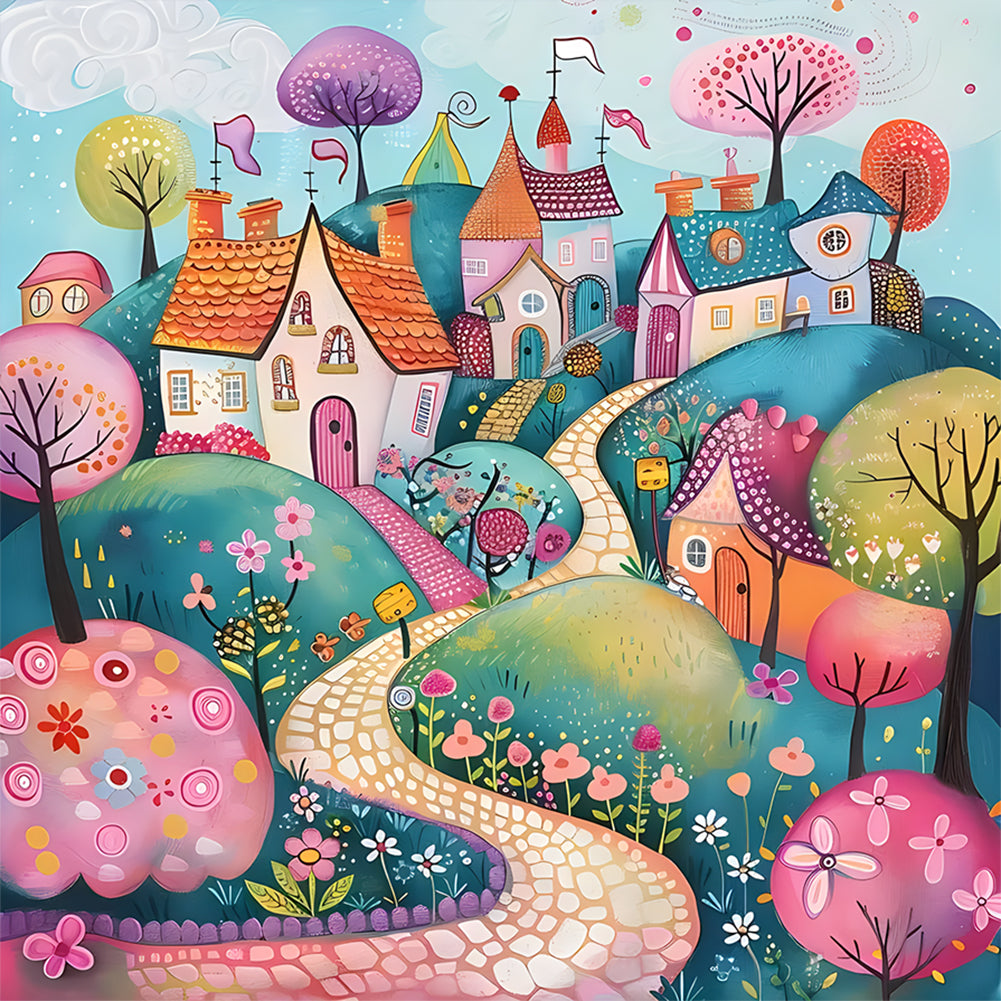 Diamond Painting - Full Round - Colorful cartoon house (30*30CM)