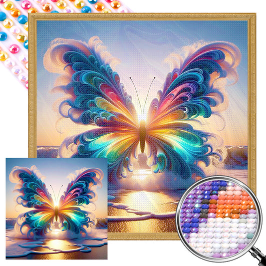 AB Diamond Painting - Full Round - Colorful butterfly on the beach (40*40CM)