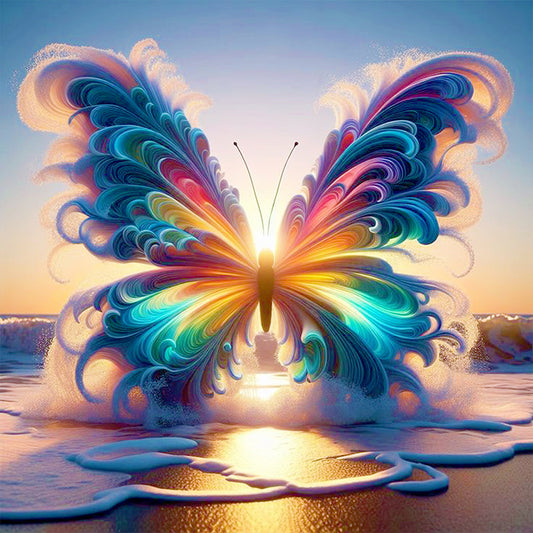 AB Diamond Painting - Full Round - Colorful butterfly on the beach (40*40CM)