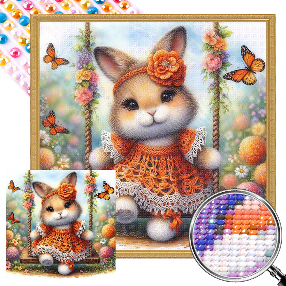 AB Diamond Painting - Full Round - Rabbit on swing (30*30CM)
