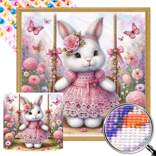 AB Diamond Painting - Full Round - Rabbit on swing (30*30CM)