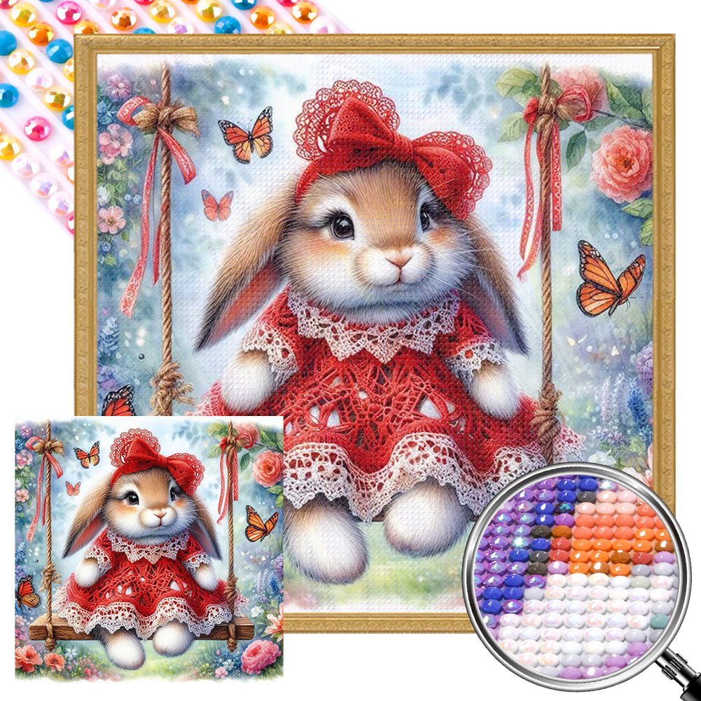 AB Diamond Painting - Full Round - Rabbit on swing (30*30CM)
