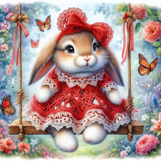AB Diamond Painting - Full Round - Rabbit on swing (30*30CM)