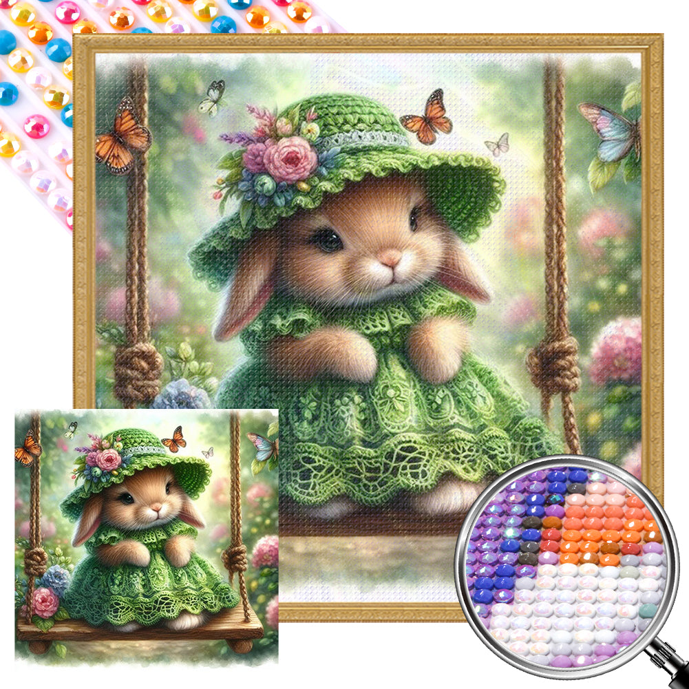 AB Diamond Painting - Full Round - Rabbit on swing (30*30CM)
