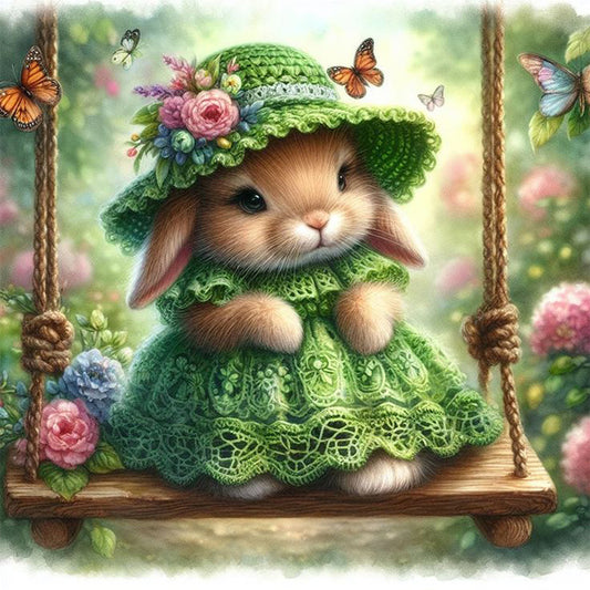 AB Diamond Painting - Full Round - Rabbit on swing (30*30CM)