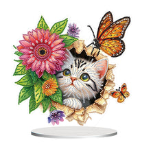 Load image into Gallery viewer, Flowers Kitten Table Top Diamond Painting Ornament Kits Desktop Diamond Art Kits
