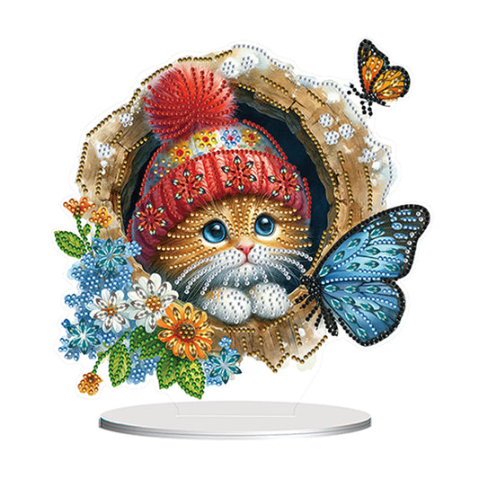 Flowers Kitten Table Top Diamond Painting Ornament Kits Desktop Diamond Art Kits