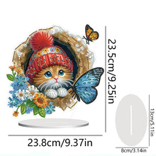 Load image into Gallery viewer, Flowers Kitten Table Top Diamond Painting Ornament Kits Desktop Diamond Art Kits
