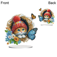 Load image into Gallery viewer, Flowers Kitten Table Top Diamond Painting Ornament Kits Desktop Diamond Art Kits
