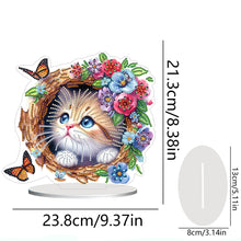 Load image into Gallery viewer, Flowers Kitten Table Top Diamond Painting Ornament Kits Desktop Diamond Art Kits
