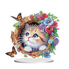 Load image into Gallery viewer, Flowers Kitten Table Top Diamond Painting Ornament Kits Desktop Diamond Art Kits
