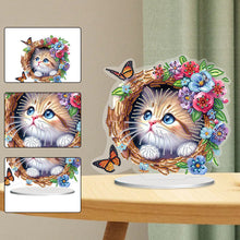 Load image into Gallery viewer, Flowers Kitten Table Top Diamond Painting Ornament Kits Desktop Diamond Art Kits
