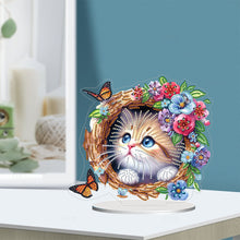 Load image into Gallery viewer, Flowers Kitten Table Top Diamond Painting Ornament Kits Desktop Diamond Art Kits
