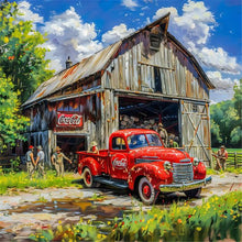 Load image into Gallery viewer, Diamond Painting - Full Round - Red classic car in the village (40*40CM)
