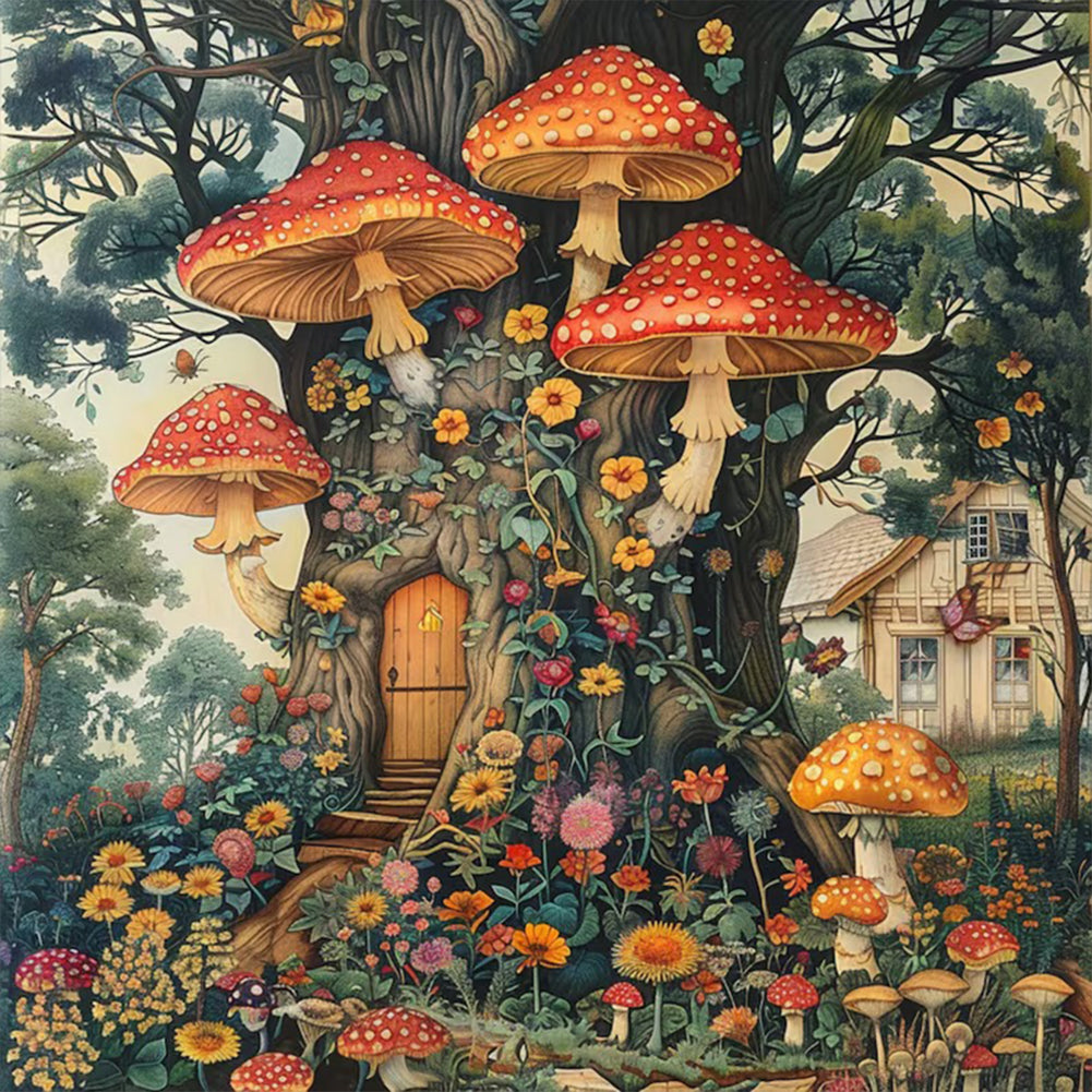 Diamond Painting - Full Round - Autumn tree house (40*40CM)