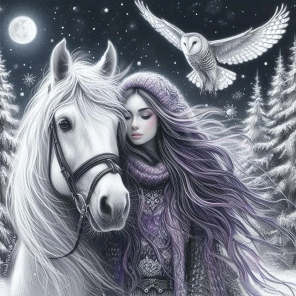 Diamond Painting - Full Round - Wolf and girl (40*40CM)