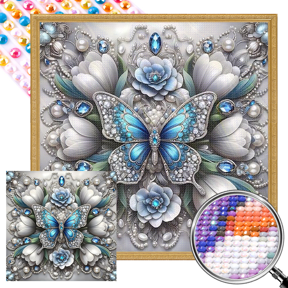 AB Diamond Painting - Full Round - White flower butterfly (30*30CM)