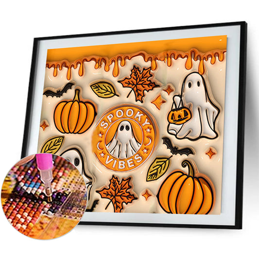 Diamond Painting - Full Round - Halloween pumpkin and ghost (50*45CM)