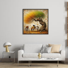 Load image into Gallery viewer, Diamond Painting - Full Round - Dog and family under the big tree in autumn (40*40CM)
