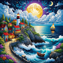 Load image into Gallery viewer, Diamond Painting - Full Round - Night Seaside town (50*50CM)
