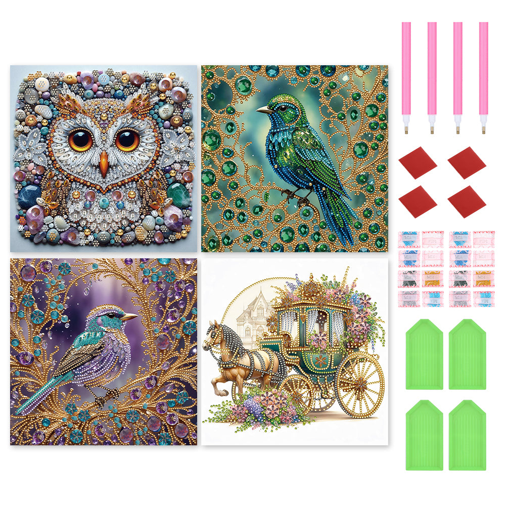 4pcs Partial Special Diamond Painting Set - Owl bird carriage (30*30CM)