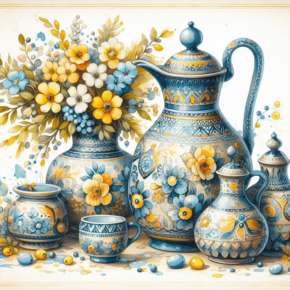 Diamond Painting - Full Round - Blue and yellow porcelain (40*40CM)