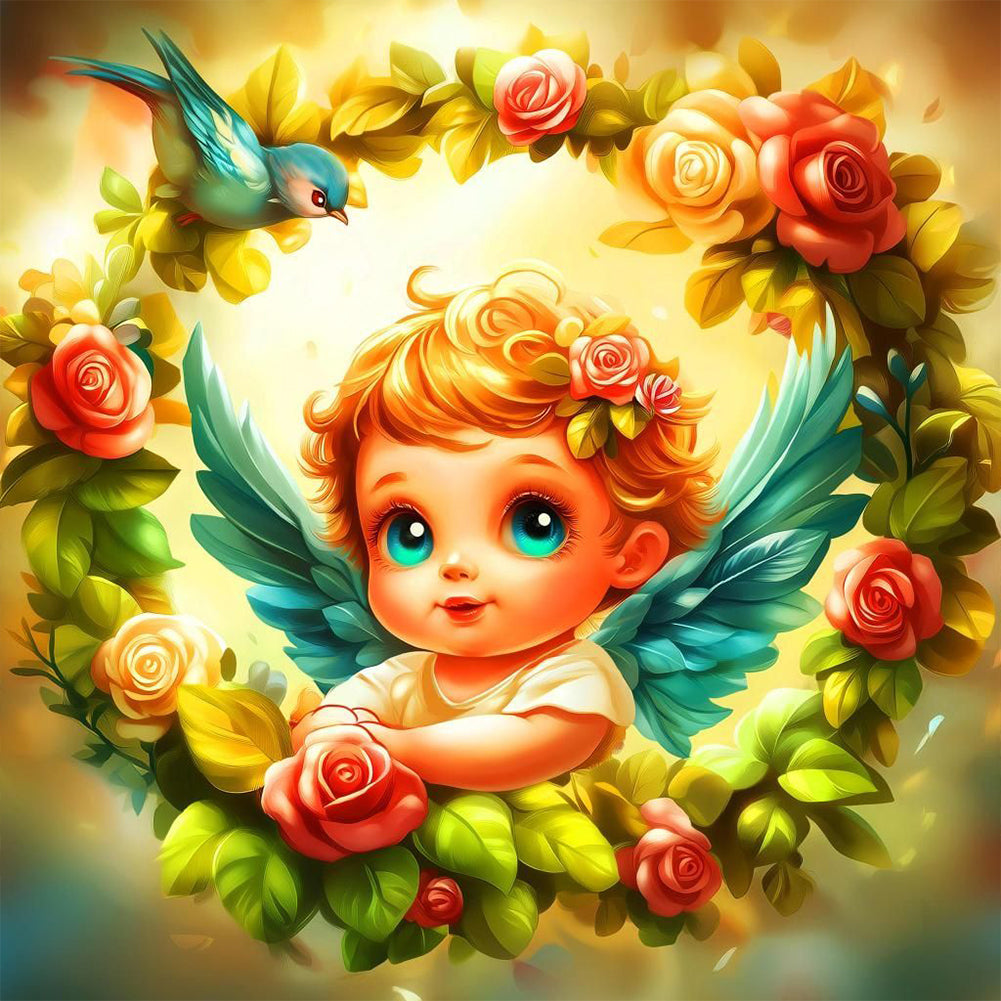 Diamond Painting - Full Round - Bluebird wreath angel girl (40*40CM)
