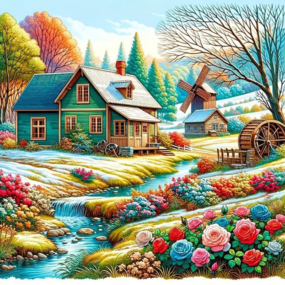 Diamond Painting - Full Round - River flower house (40*40CM)