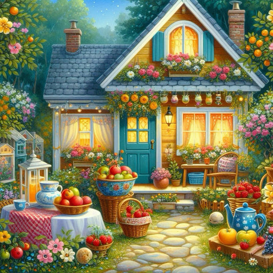 Diamond Painting - Full Round - Flower and fruit house front yard (40*40CM)