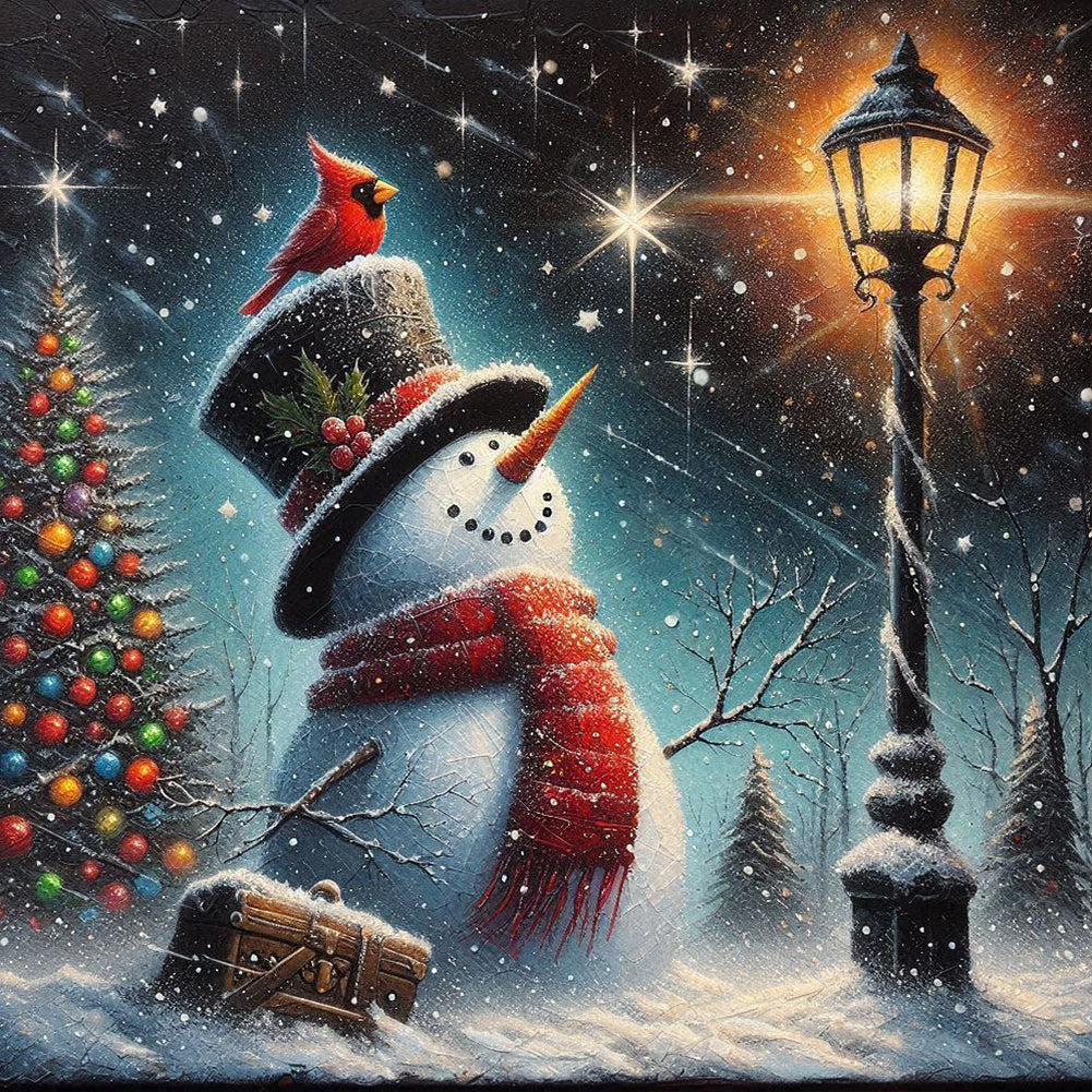 Diamond Painting - Full Round - Winter Street Light Snowman (40*40CM)