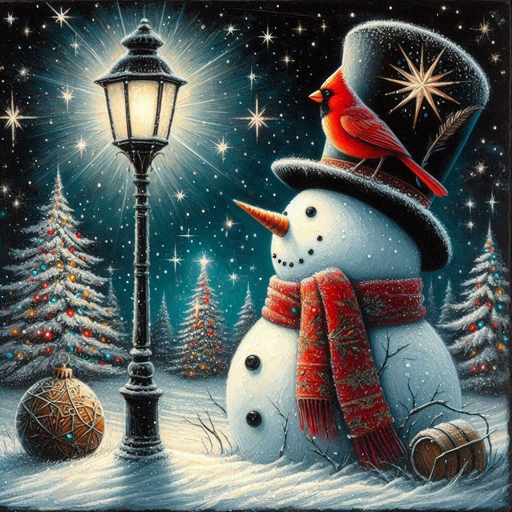 Diamond Painting - Full Round - Winter Street Light Snowman (40*40CM)