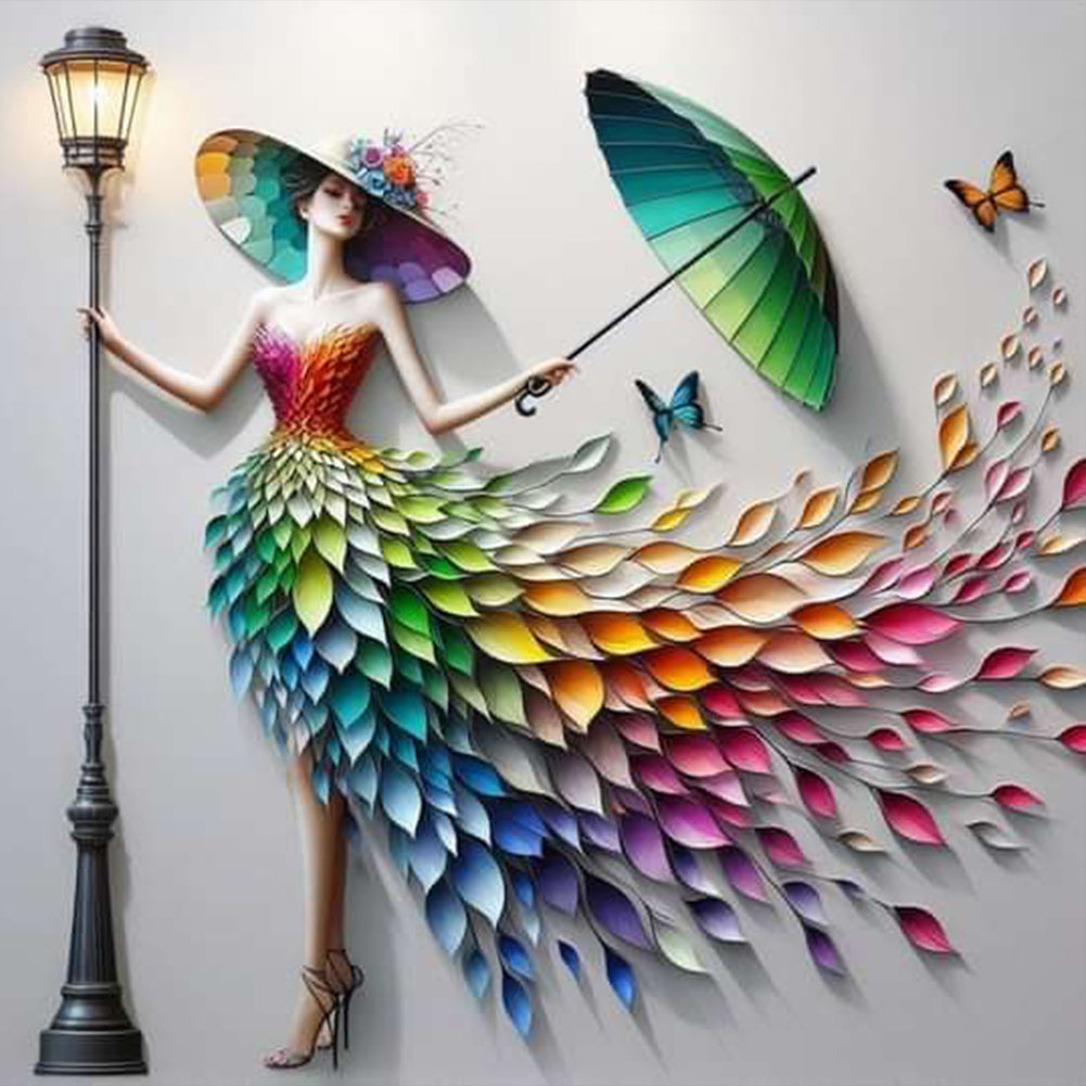Diamond Painting - Full Round - Elegant girl under the streetlight (40*40CM)