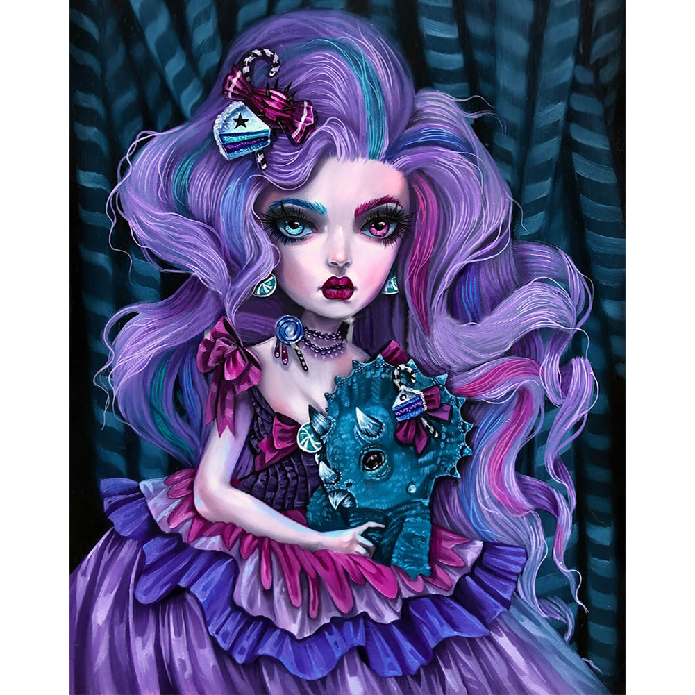 Diamond Painting - Full Round - Triangle beast and purple-haired girl (40*50CM)