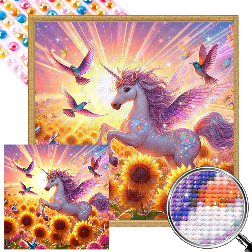 AB Diamond Painting - Full Round - Hummingbird and unicorn (40*40CM)