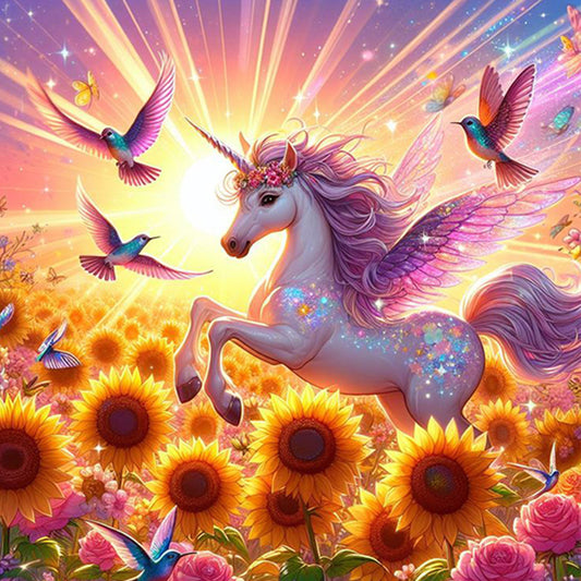 AB Diamond Painting - Full Round - Hummingbird and unicorn (40*40CM)