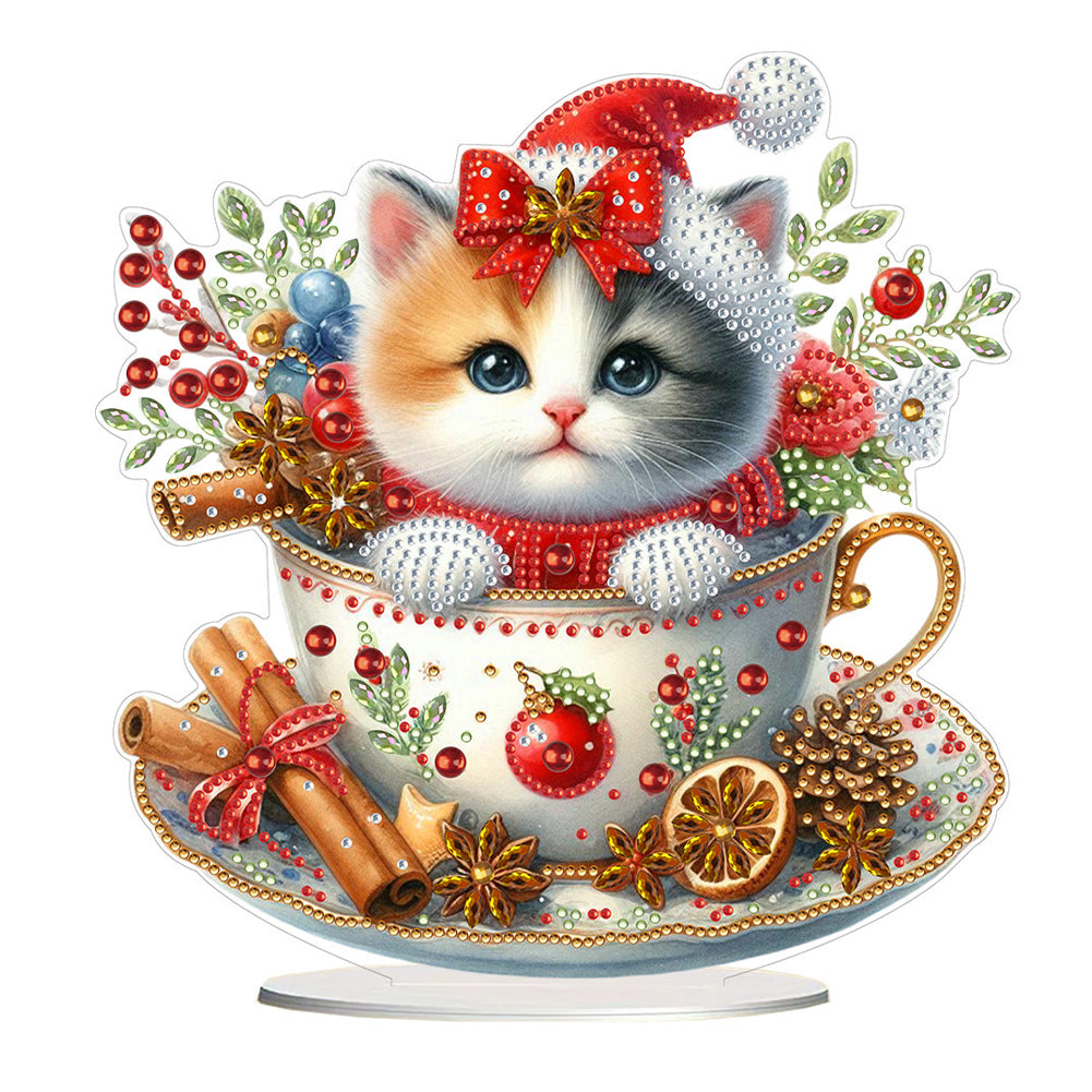 Acrylic Special Shape Christmas Cat Desktop Diamond Art Kits Bedroom Table Decor