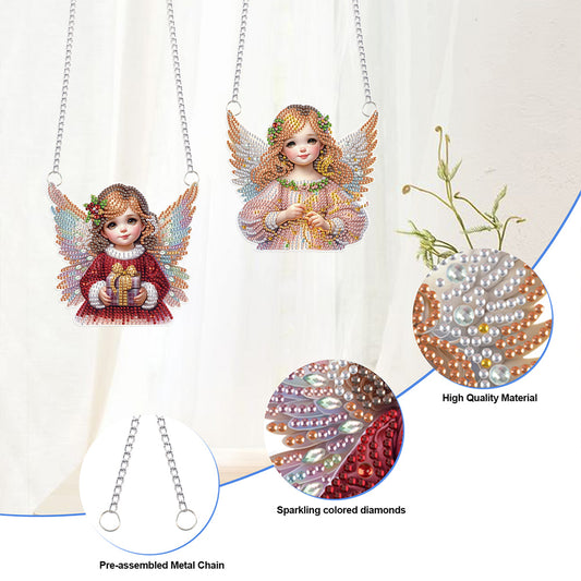 2pcs Christmas Angel Diamond Art Hanging Pendant Diamond Painting Home Decor