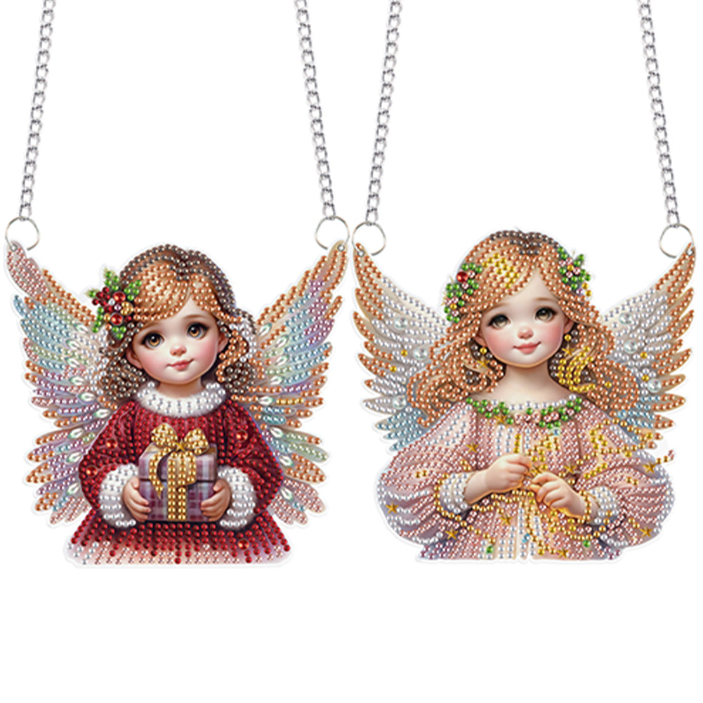2pcs Christmas Angel Diamond Art Hanging Pendant Diamond Painting Home Decor