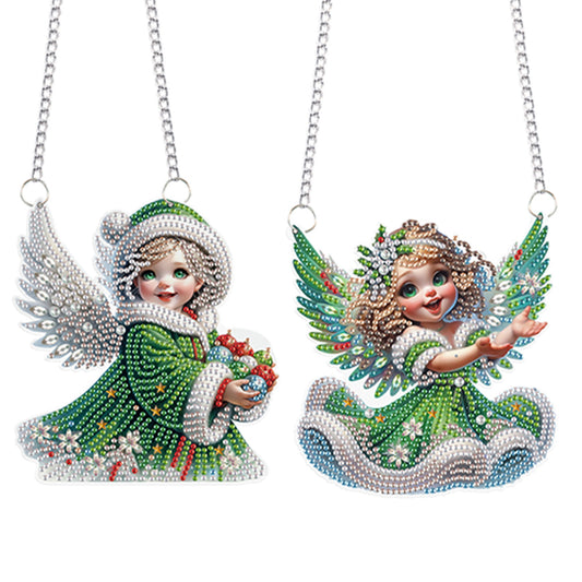 2pcs Christmas Angel Diamond Art Hanging Pendant Diamond Painting Home Decor
