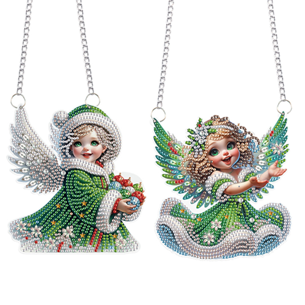 2pcs Christmas Angel Diamond Art Hanging Pendant Diamond Painting Home Decor